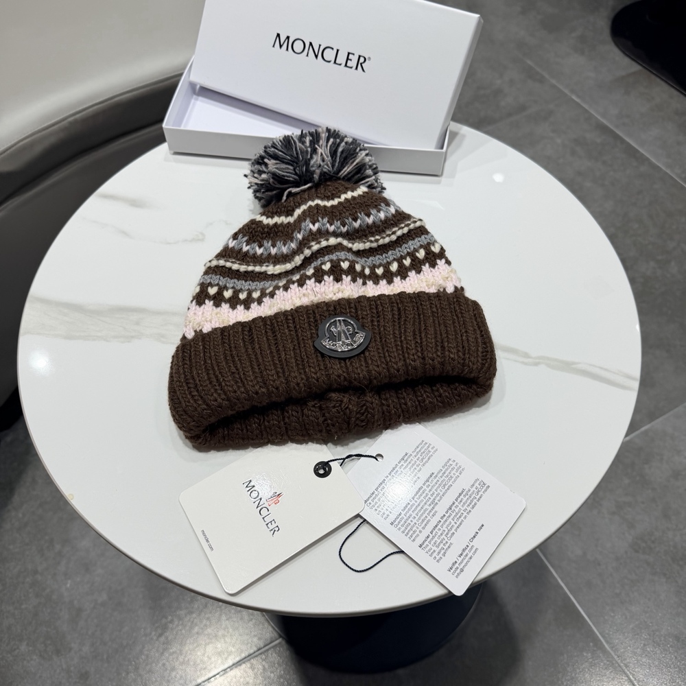 Moncler brown woolen hat, knitted hat